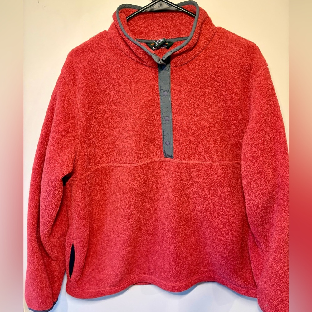 L.L. Bean Fleece Snap Pullover Red Women’s XL Quarter Snap Jacket